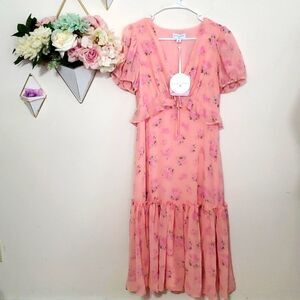 NWT Loveshackfancy for Target Pink Floral Puff Sleeve Midi Dress size 8 or 6